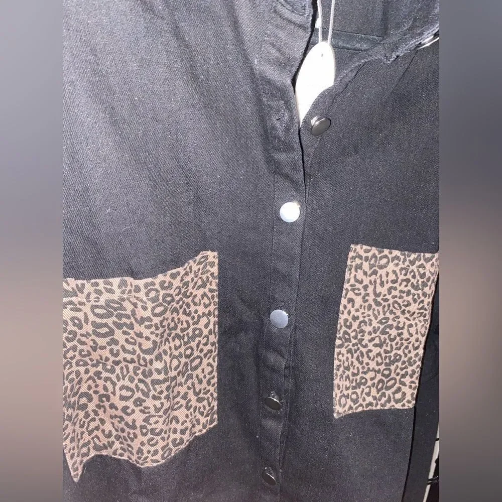 Naggoo black and leopard oversized denim shacket NWT